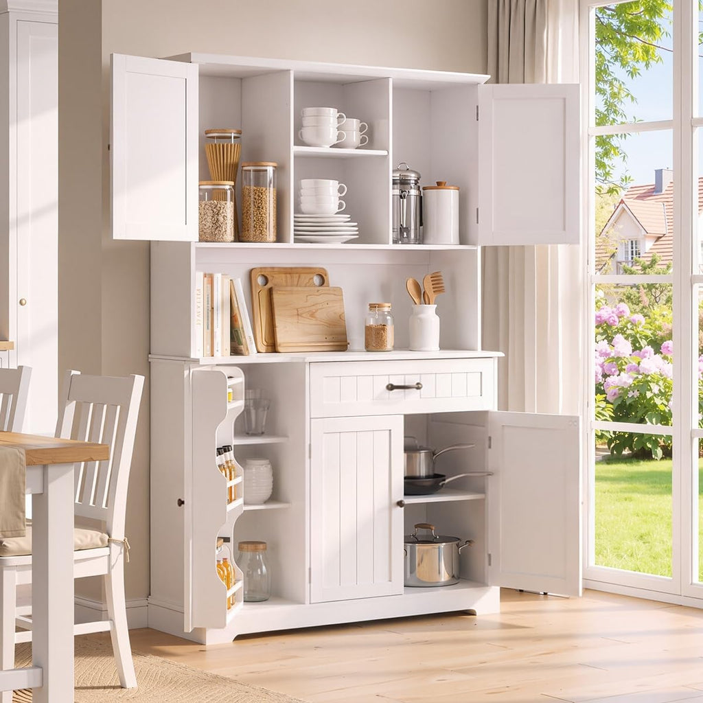 Tall White Kitchen Storage Cabinet with Door and Shelves B7465