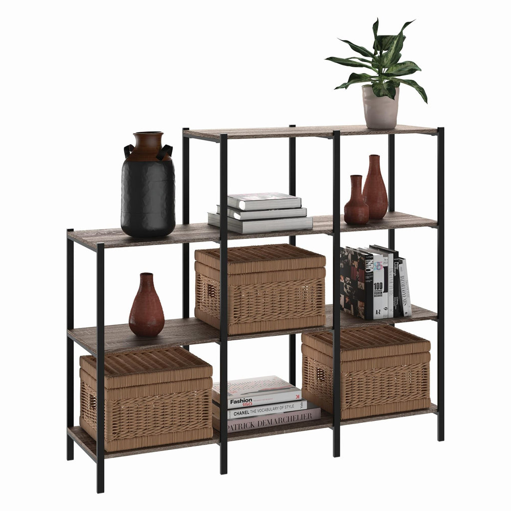 4-Tier Bookcase, 5 Shelves, Black Metal and Wood D843457
