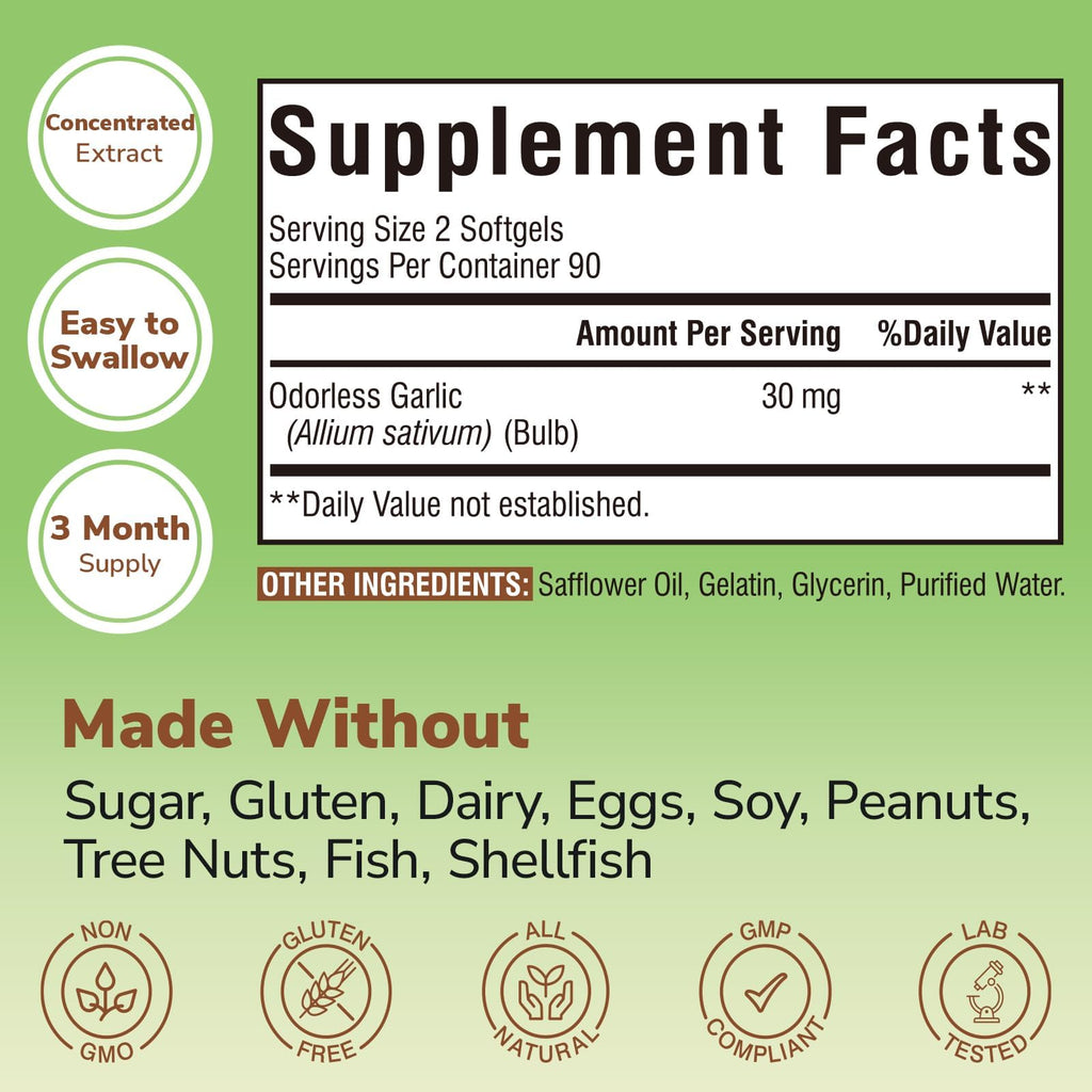 180 Softgels Odorless Garlic Extract B8787