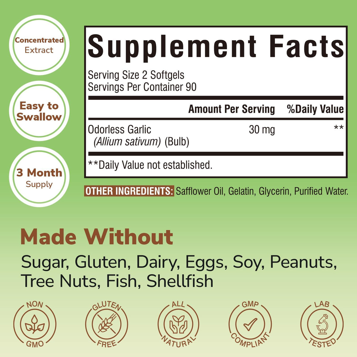 180 Softgels Odorless Garlic Extract B8787