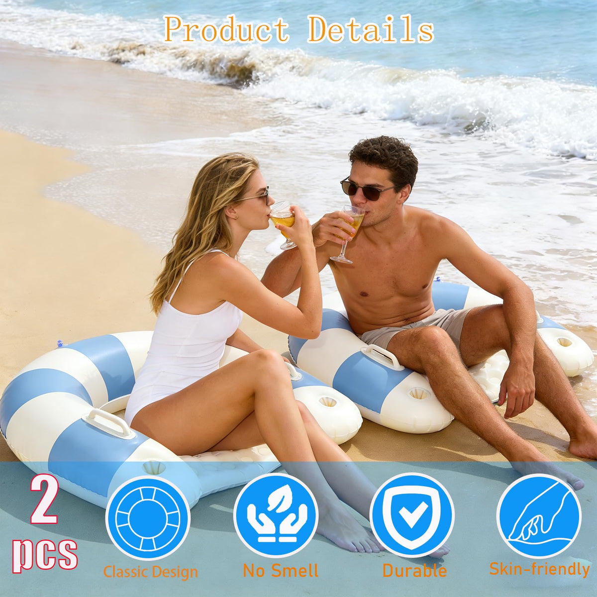 2 Pack Inflatable Pool Chairs with Cup Holders Y99857
