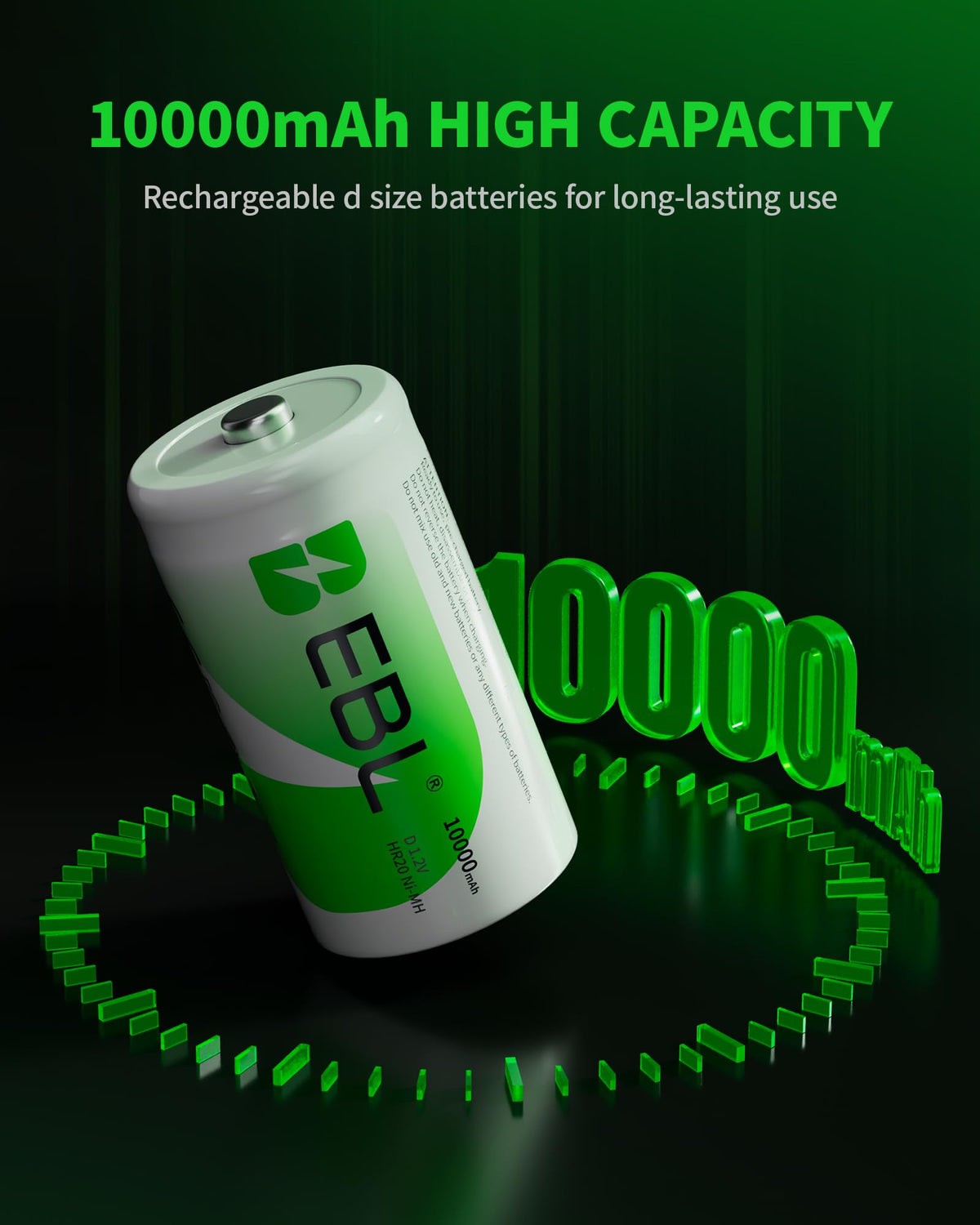 8 Pack 10000mAh Ni-MH D Rechargeable Batteries X284