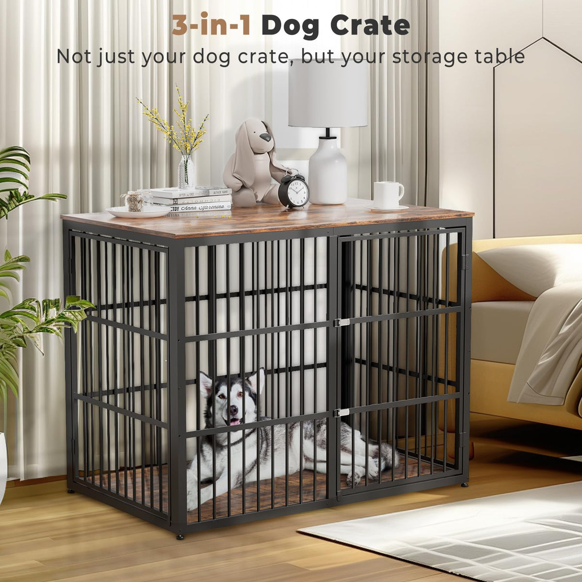 48'' XXL Dog Crate Furniture with 3 Doors T207389