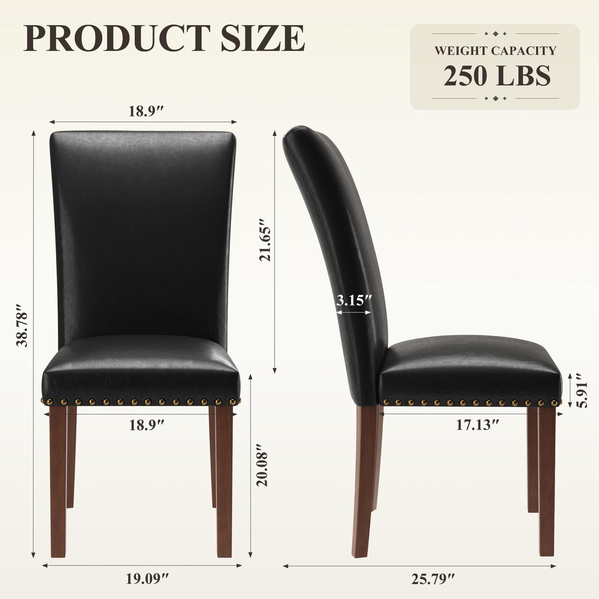 Black Leather Dining Chairs Set of 2 with Wood Legs L3843