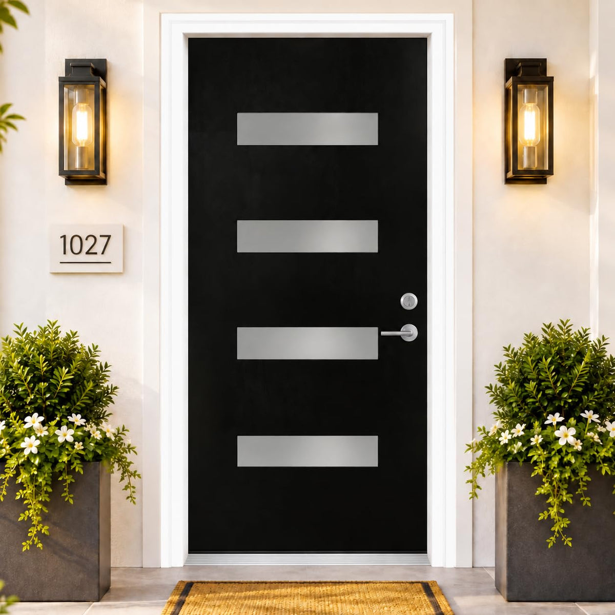 Fiberglass Entry Door 4-Lite Glass Left-Hand Inswing M605832