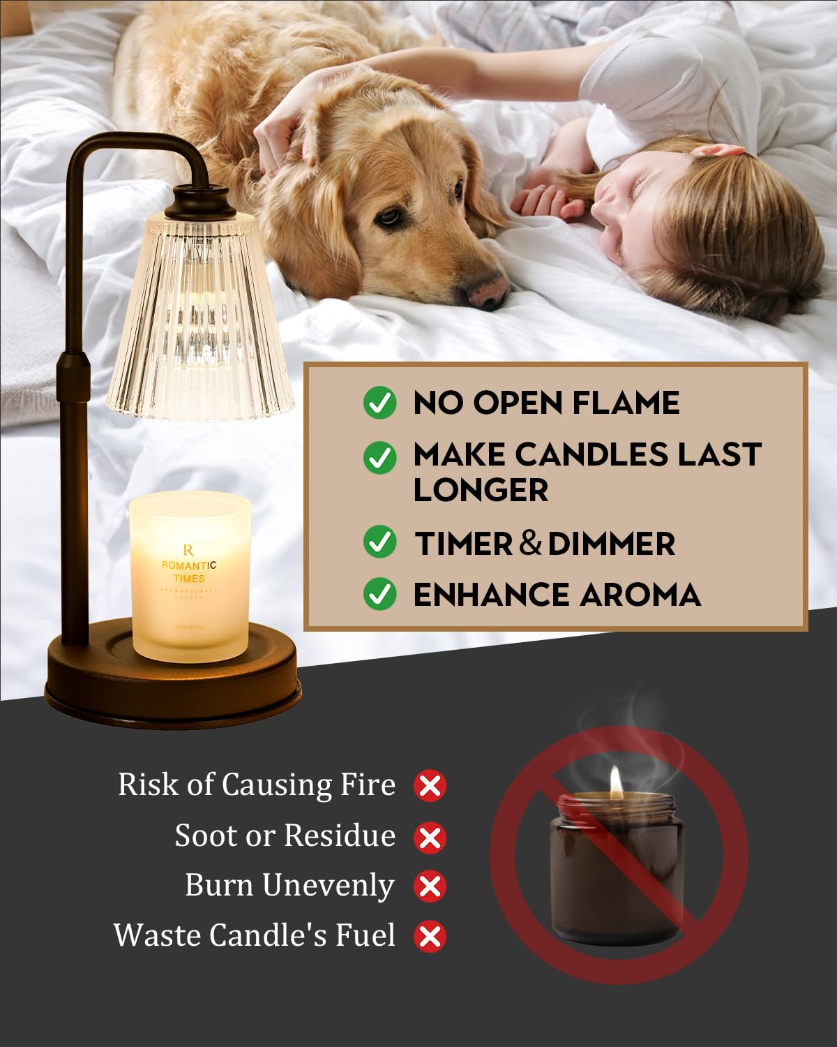 Black Dimmable Candle Warmer Lamp with Timer N3281