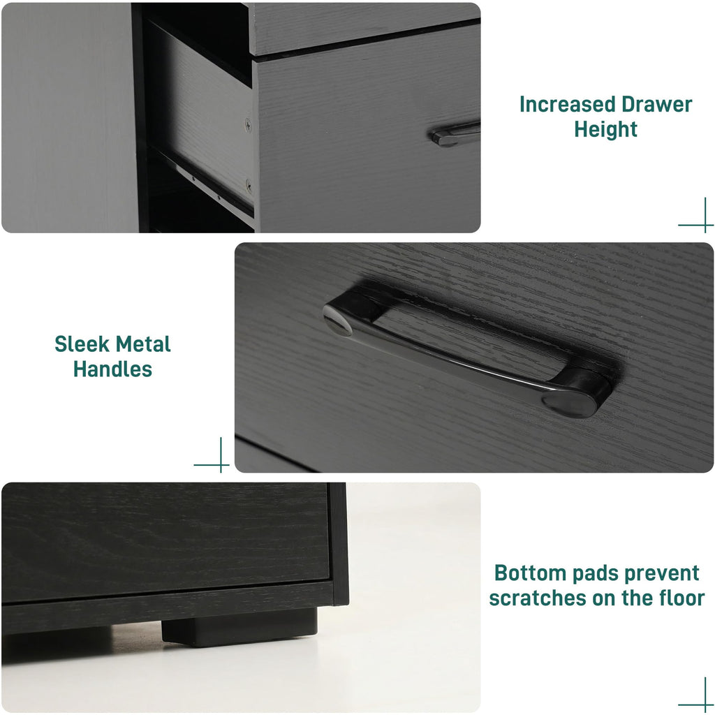 Black 9 Drawer Wood Dresser with Power Outlet and LED Lights Y723296