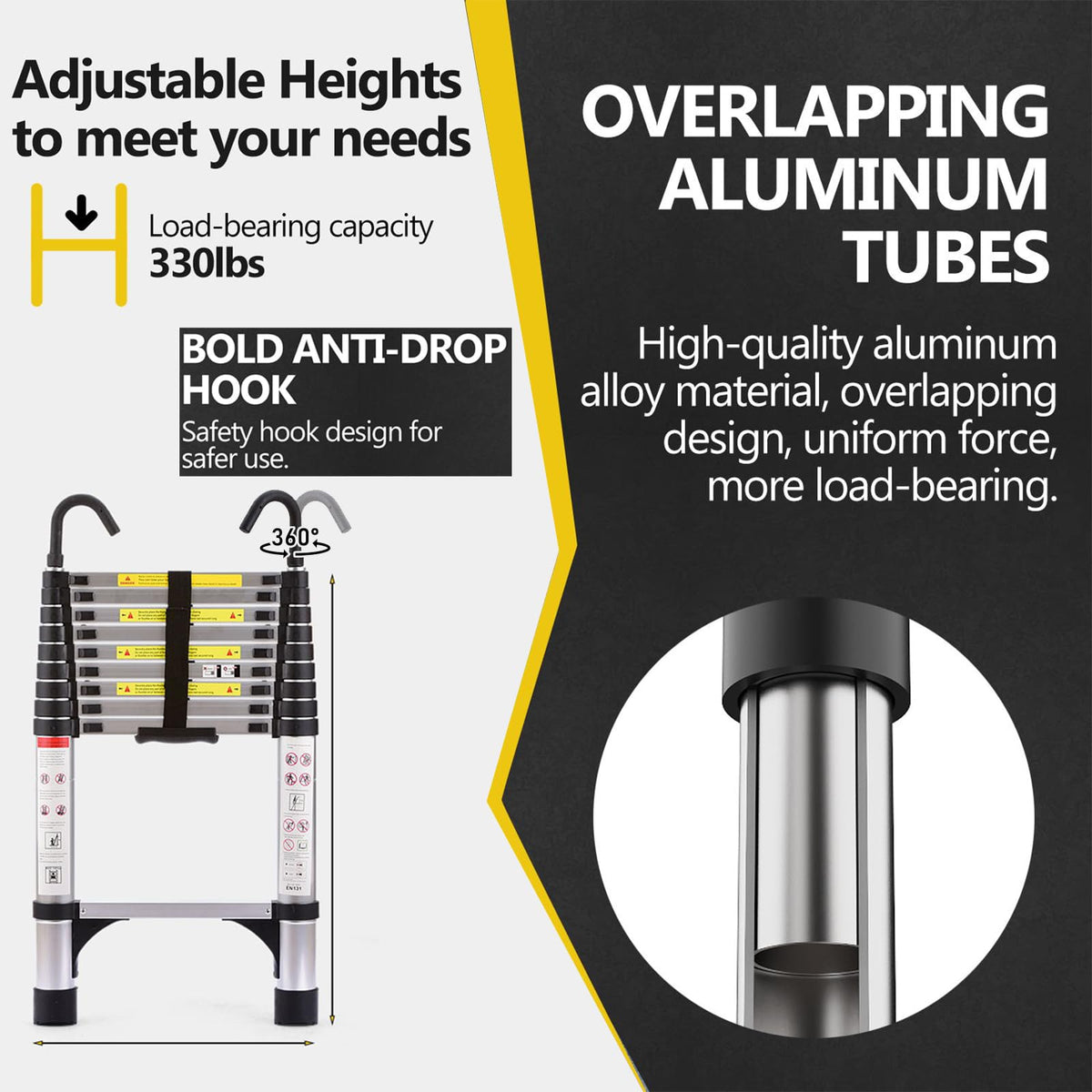 8.5 FT Aluminum Telescoping Ladder 330lbs W76269