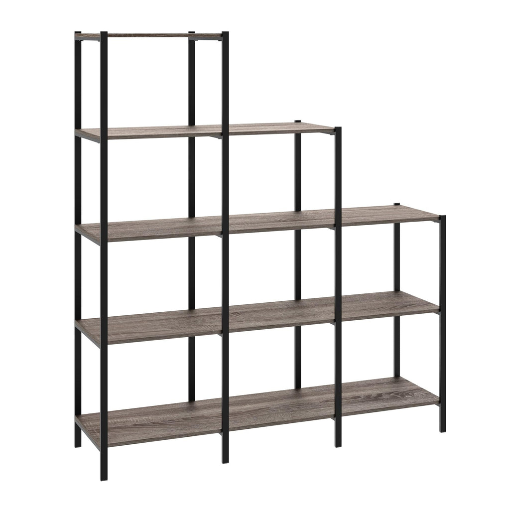 4-Tier Bookcase, 5 Shelves, Black Metal and Wood D843457
