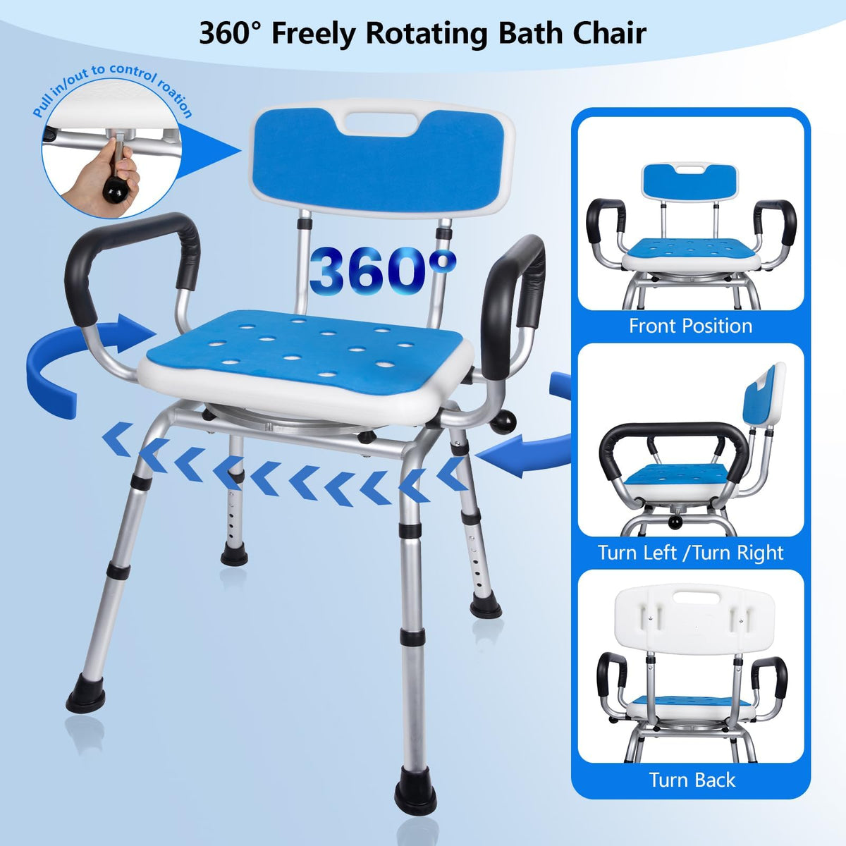Swivel Shower Chair 500lbs Heavy Duty Adjustable K4455