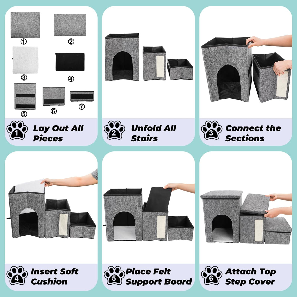 3 Tiers Foldable Dog Stairs with Storage J338803