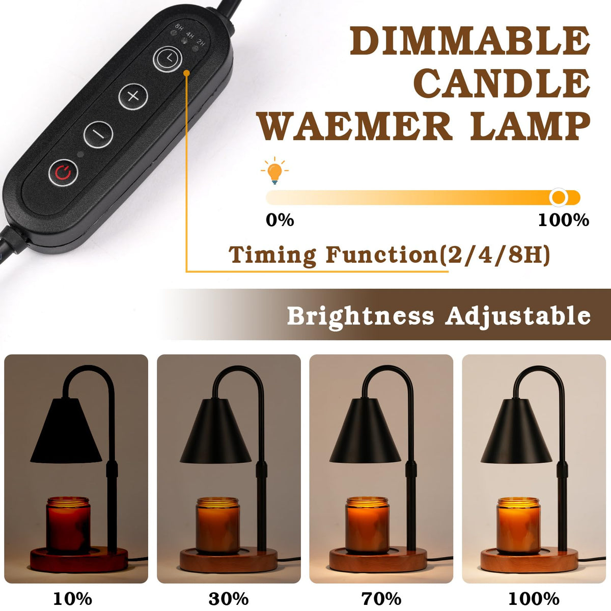 Black Dimmable Candle Warmer Lamp with Timer N3281
