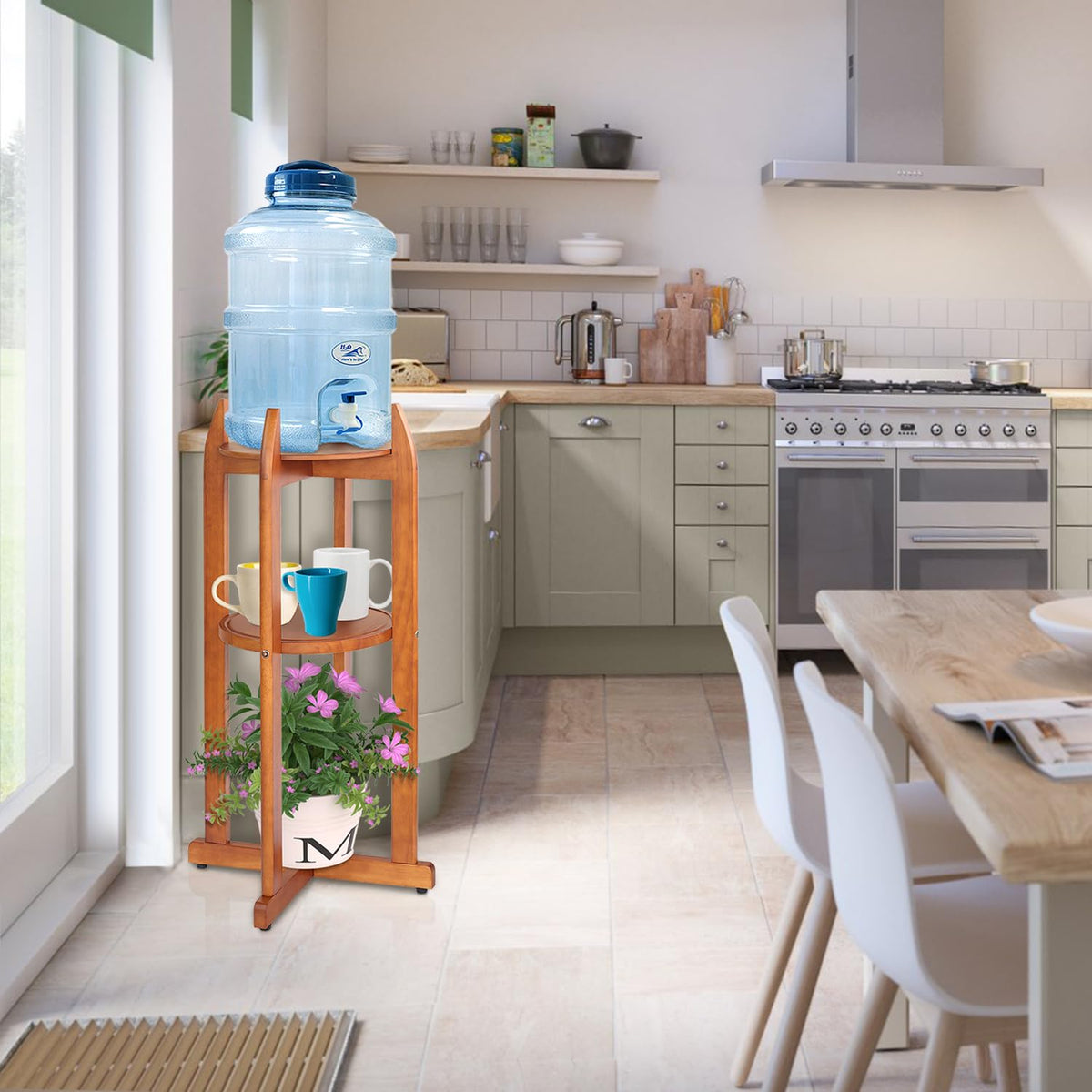 Solid Wood Water Dispenser Stand with 2 Shelves R14385