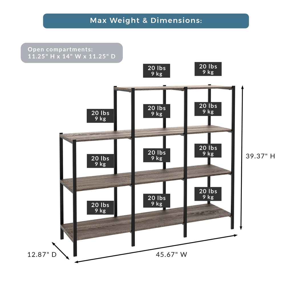 4-Tier Bookcase, 5 Shelves, Black Metal and Wood D843457