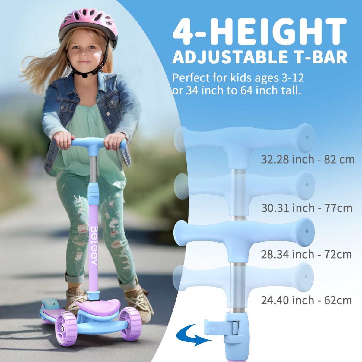 3 Wheel Folding Kick Scooter with LED Light-Up Wheels A36435