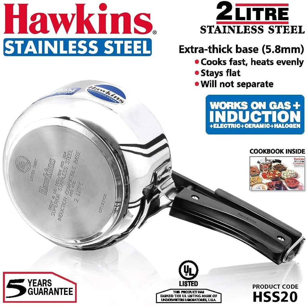 Stainless Steel Induction and Gas Compatible Pressure Cooker Combo Set, Silver (2 litre and 3 litre wide) B510