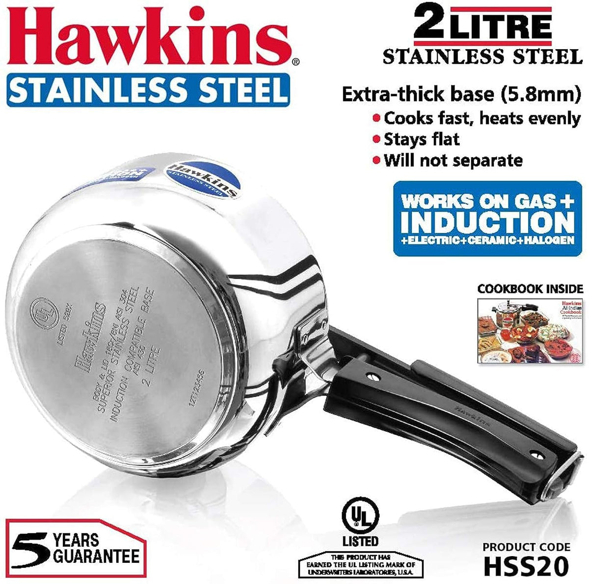 Stainless Steel Induction and Gas Compatible Pressure Cooker Combo Set, Silver (2 litre and 3 litre wide) B510