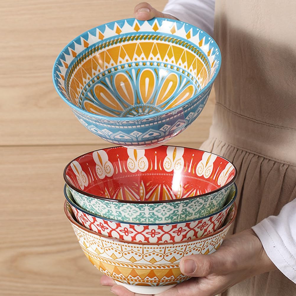 Bohemian Ceramic Cereal/Soup Bowls Set of 4 N8315