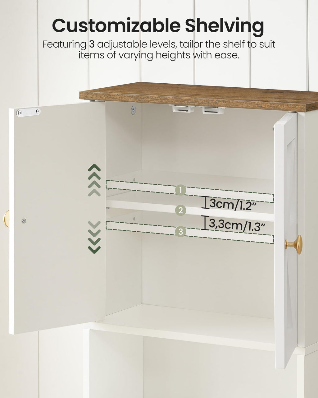 White and Walnut Bathroom Wall Cabinet with Towel Bar P291845