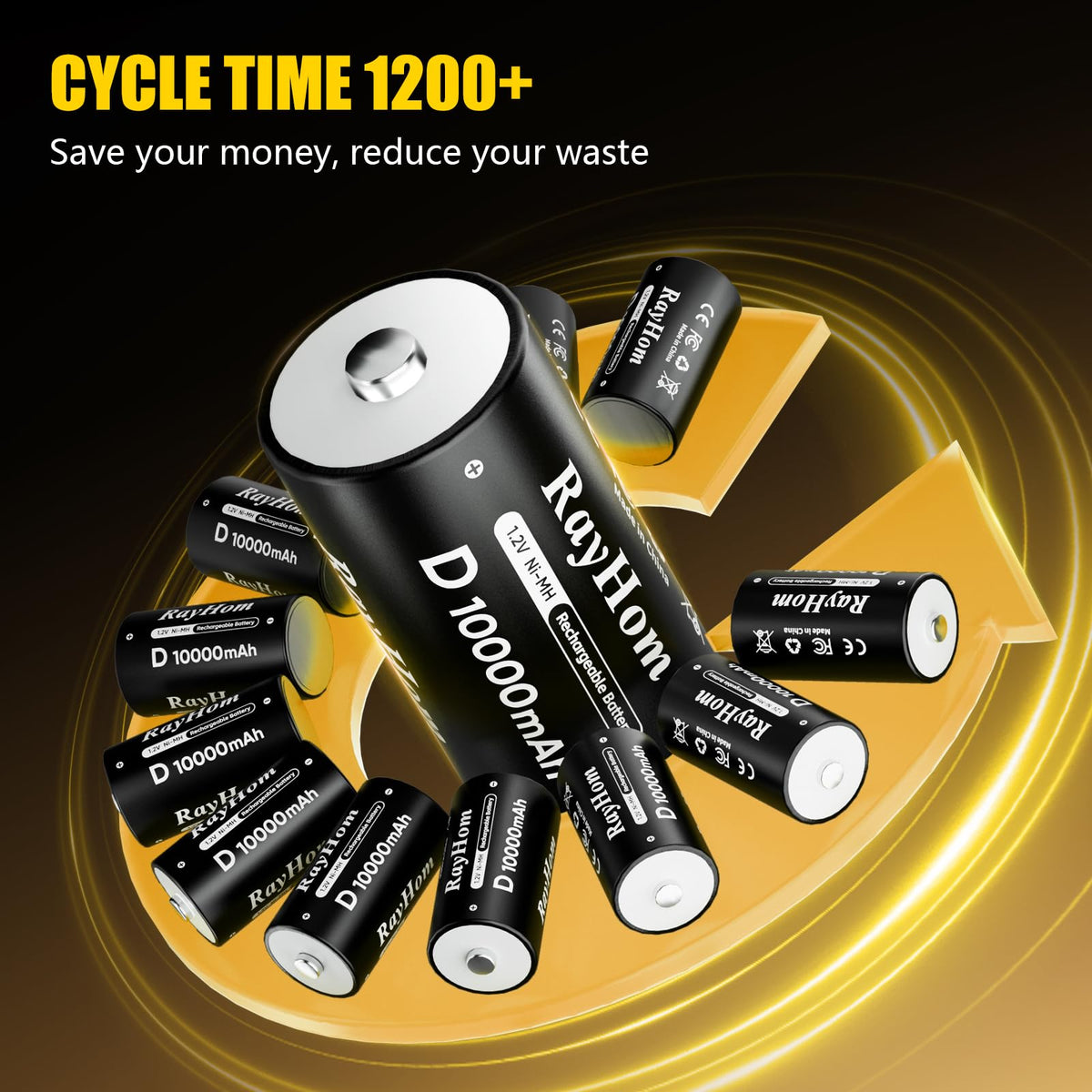 4 Pack 10000mAh Rechargeable D NiMH Batteries with 4 Slot Charger S9843