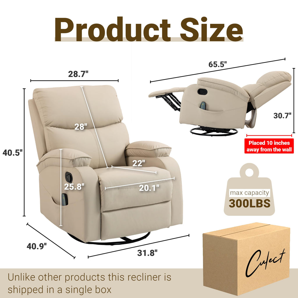 Beige Leather Swivel Rocking Recliner Chair H456523