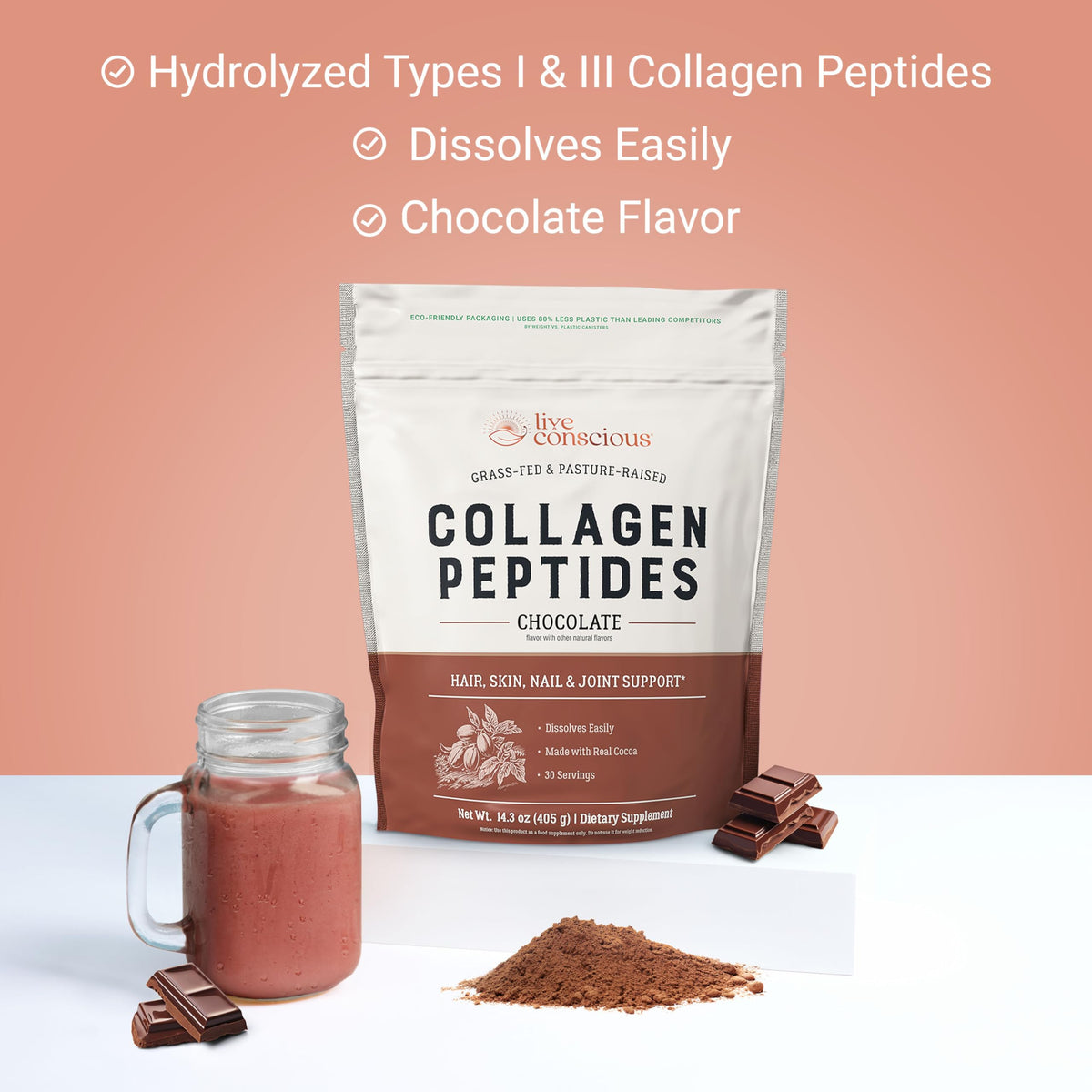 Chocolate Collagen Peptides Powder 15oz J205