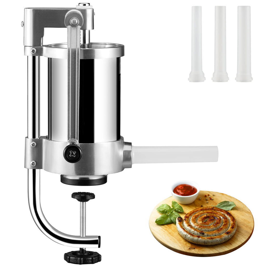 2.5LBS 304 Stainless Steel Vertical Sausage Stuffer with 3 Stuffing Tubes X435