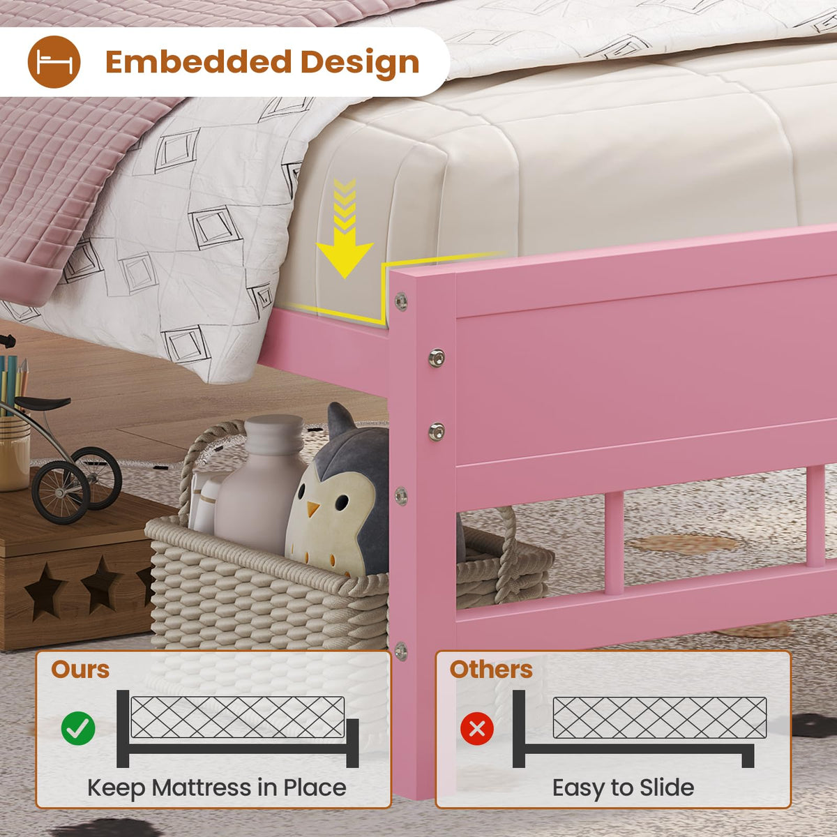 Twin Bed Frame with Storage Headboard E543