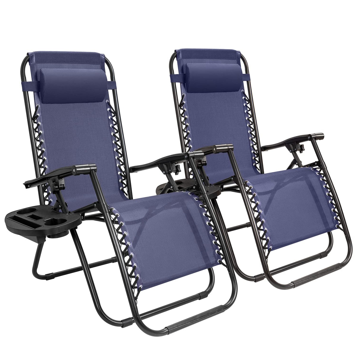 Blue Zero Gravity Folding Lounge Chairs Set of 2 with Cup Holder T612159