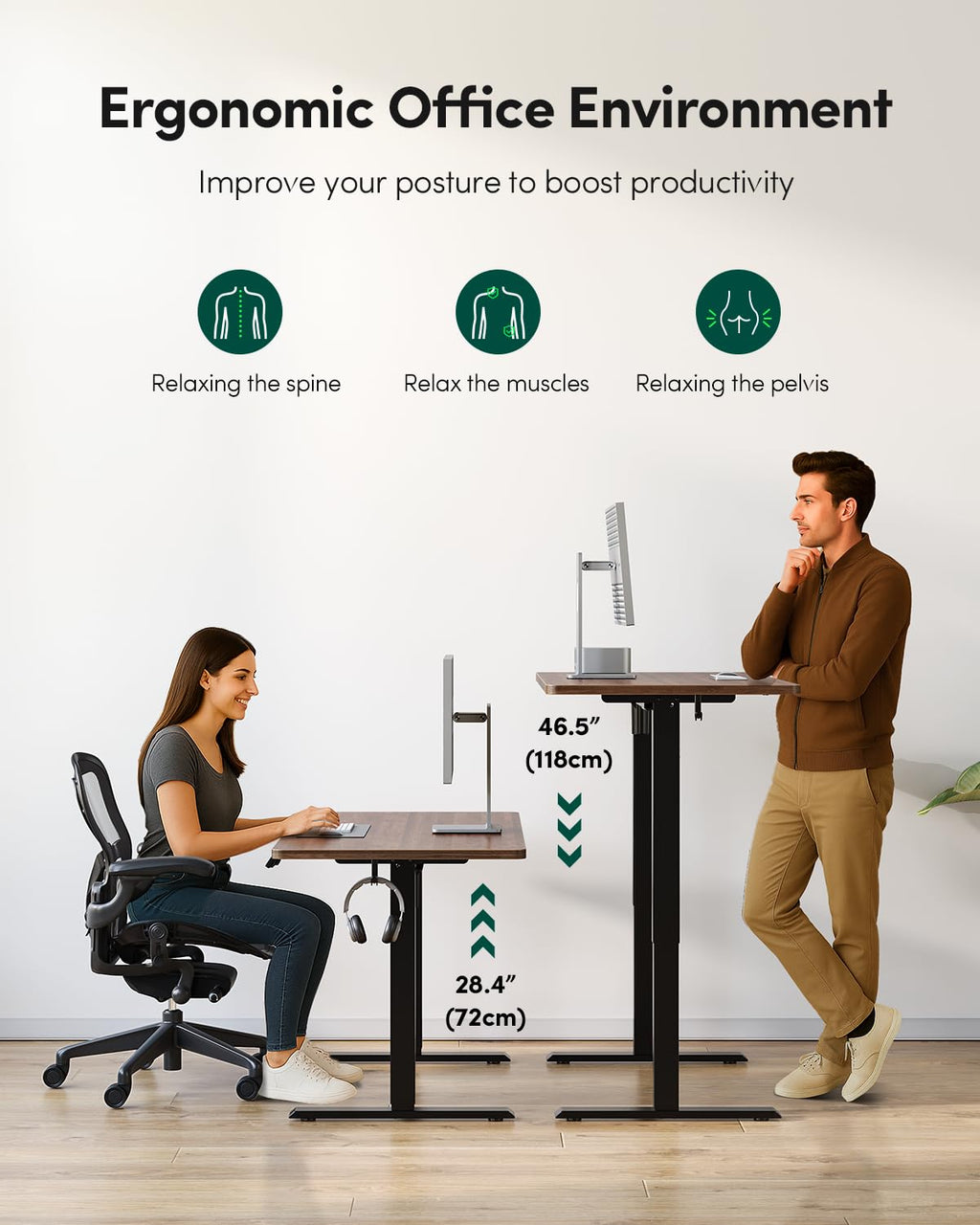 48 x 24 Black Walnut Adjustable Standing Desk H4820