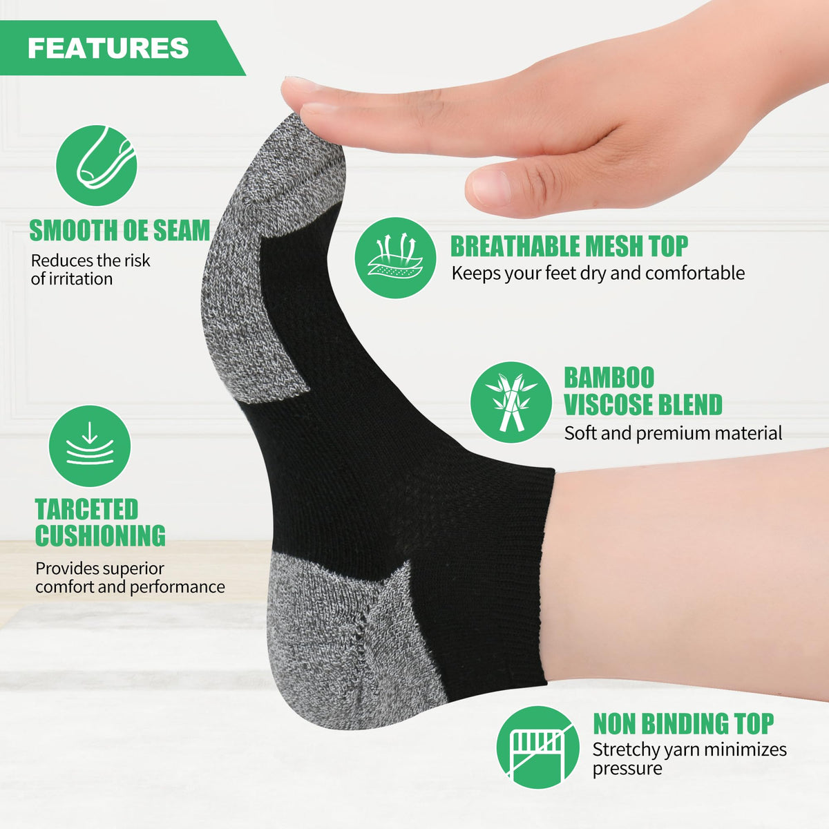 Diabetic Socks for Men, 12 Pairs Ankle & Low Cut Size 9-15 F896