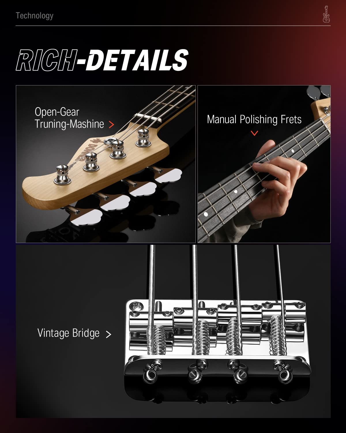 Electric Bass 4 Strings Full-Size Guitar Kit PB-Style Black G8684