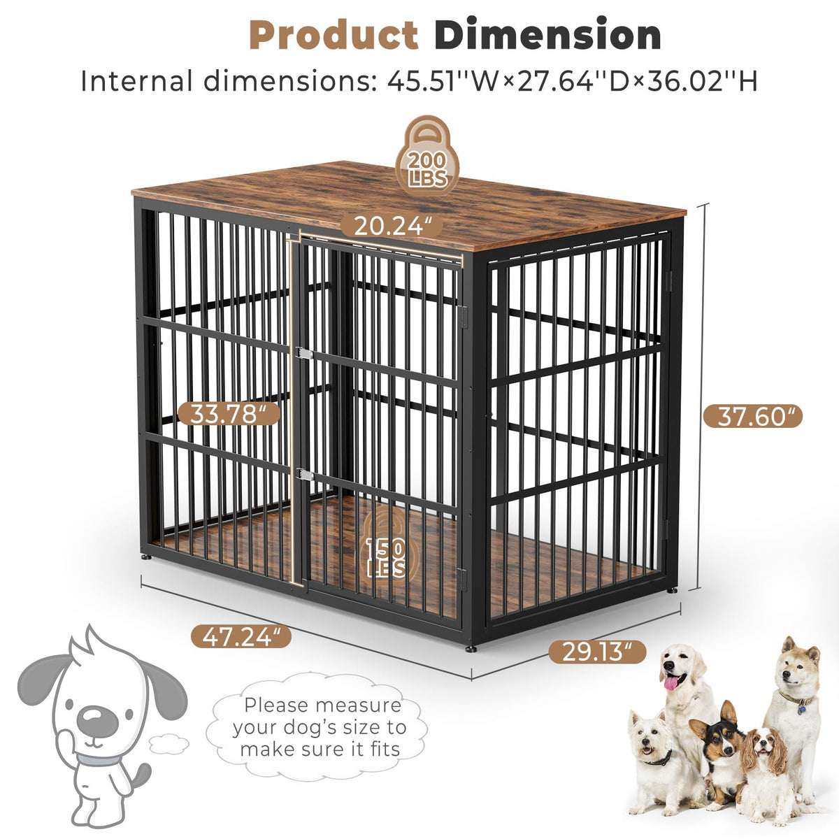 48'' XXL Dog Crate Furniture with 3 Doors T207389
