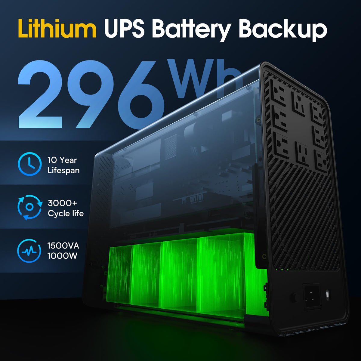 White 1500VA/1000W Lithium UPS Battery Backup & Surge Protector T446574
