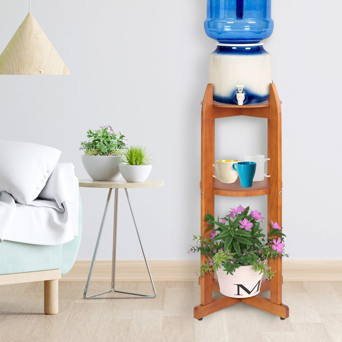 Solid Wood Water Dispenser Stand with 2 Shelves R14385