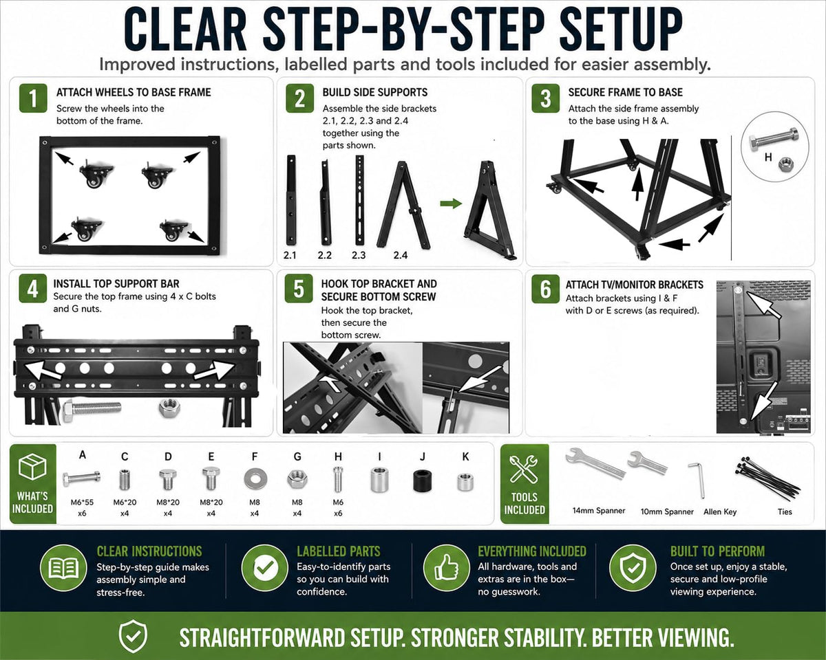 Mobile TV Stand with Wheels for 26-65 Inch TVs I3155