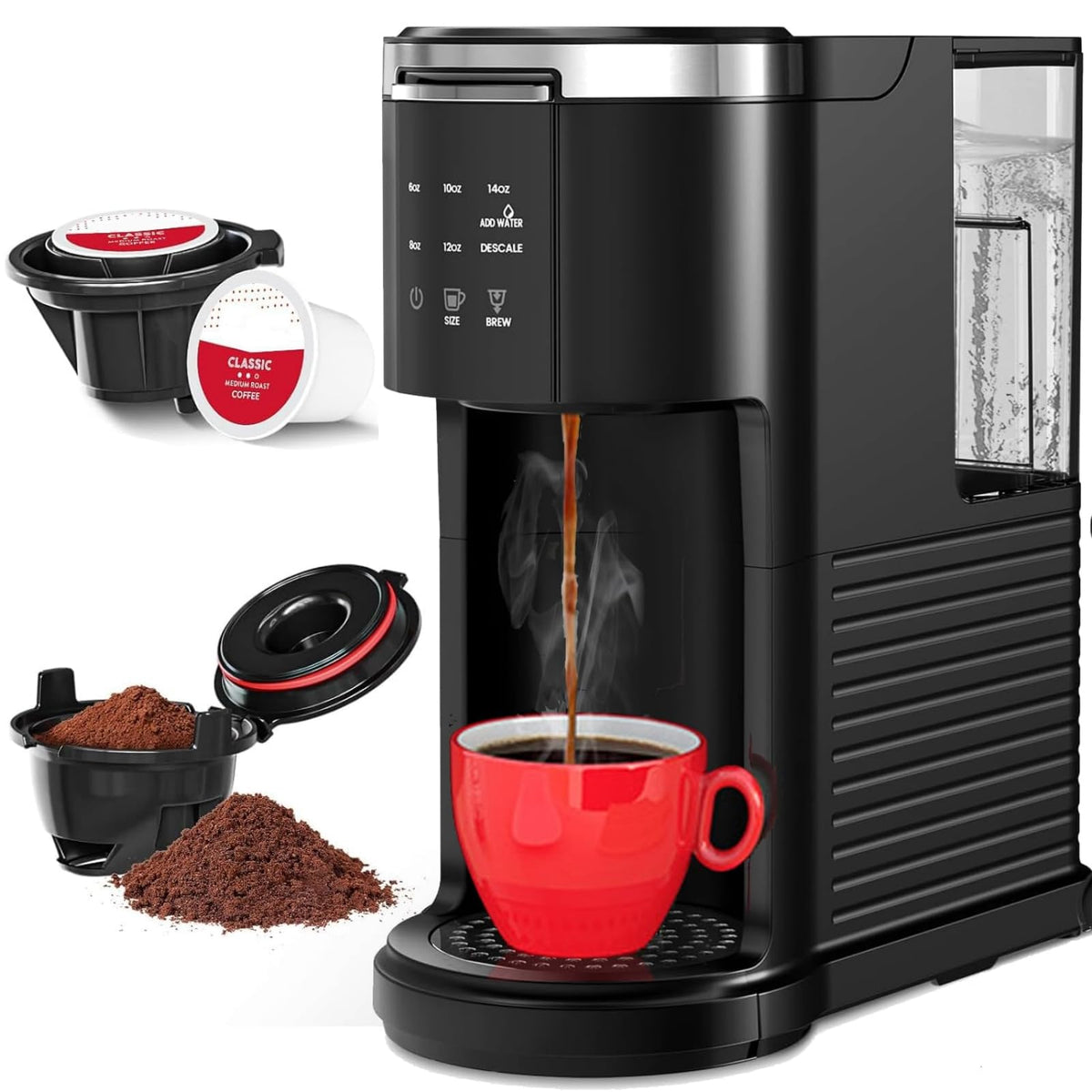 Single Serve Coffee Maker, 2 in 1 Capsule & Ground Coffee Brewer, 40 Oz Removable Water Tank B500