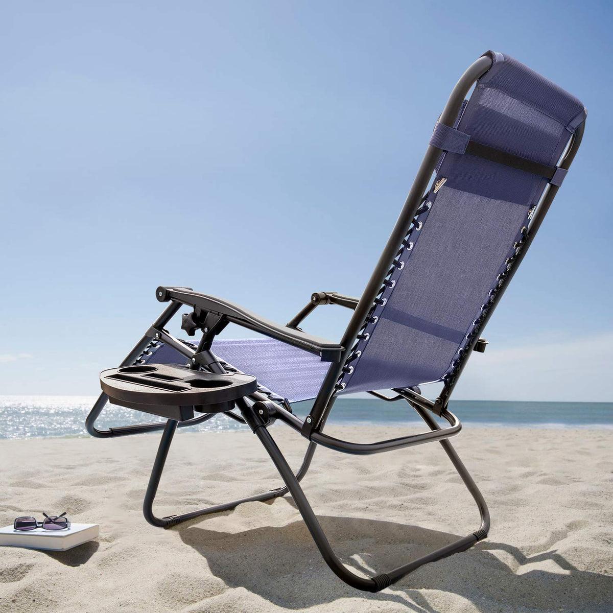 Blue Zero Gravity Folding Lounge Chairs Set of 2 with Cup Holder T612159