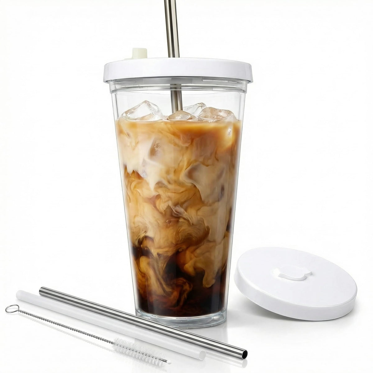 24 oz BPA-Free Double-Wall Insulated Plastic Tumbler with Lid and Straw A5472