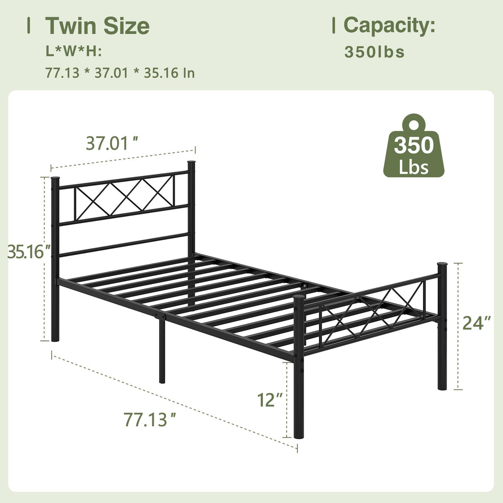 Twin Size Metal Bed Frame with Headboard I149