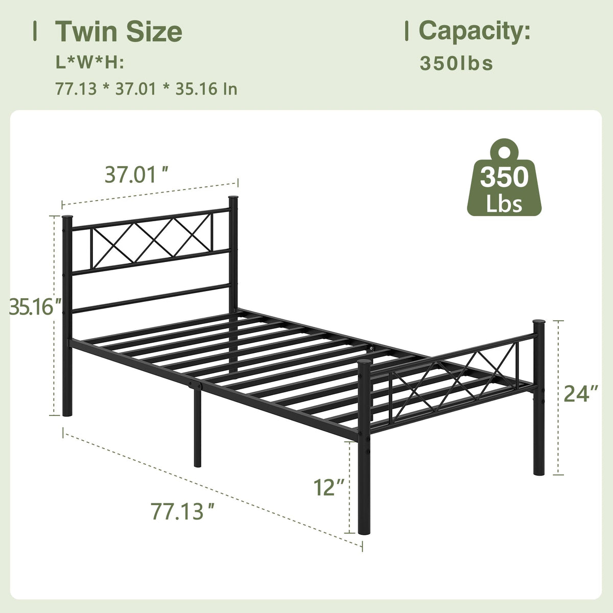 Twin Size Metal Bed Frame with Headboard I149
