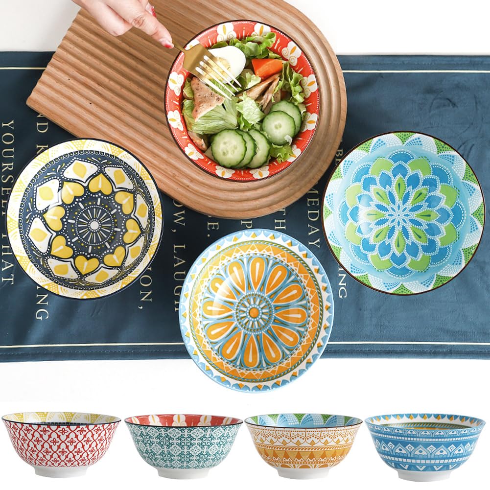 Bohemian Ceramic Cereal/Soup Bowls Set of 4 N8315