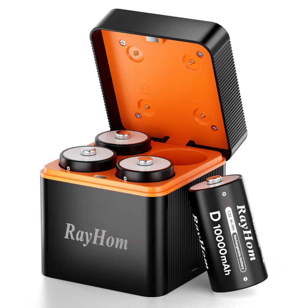 4 Pack 10000mAh Rechargeable D NiMH Batteries with 4 Slot Charger S9843