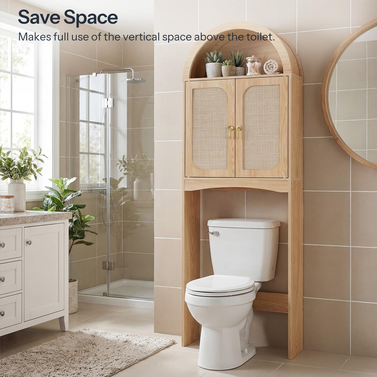 Arched Rattan Over the Toilet Storage Cabinet with Doors S166922