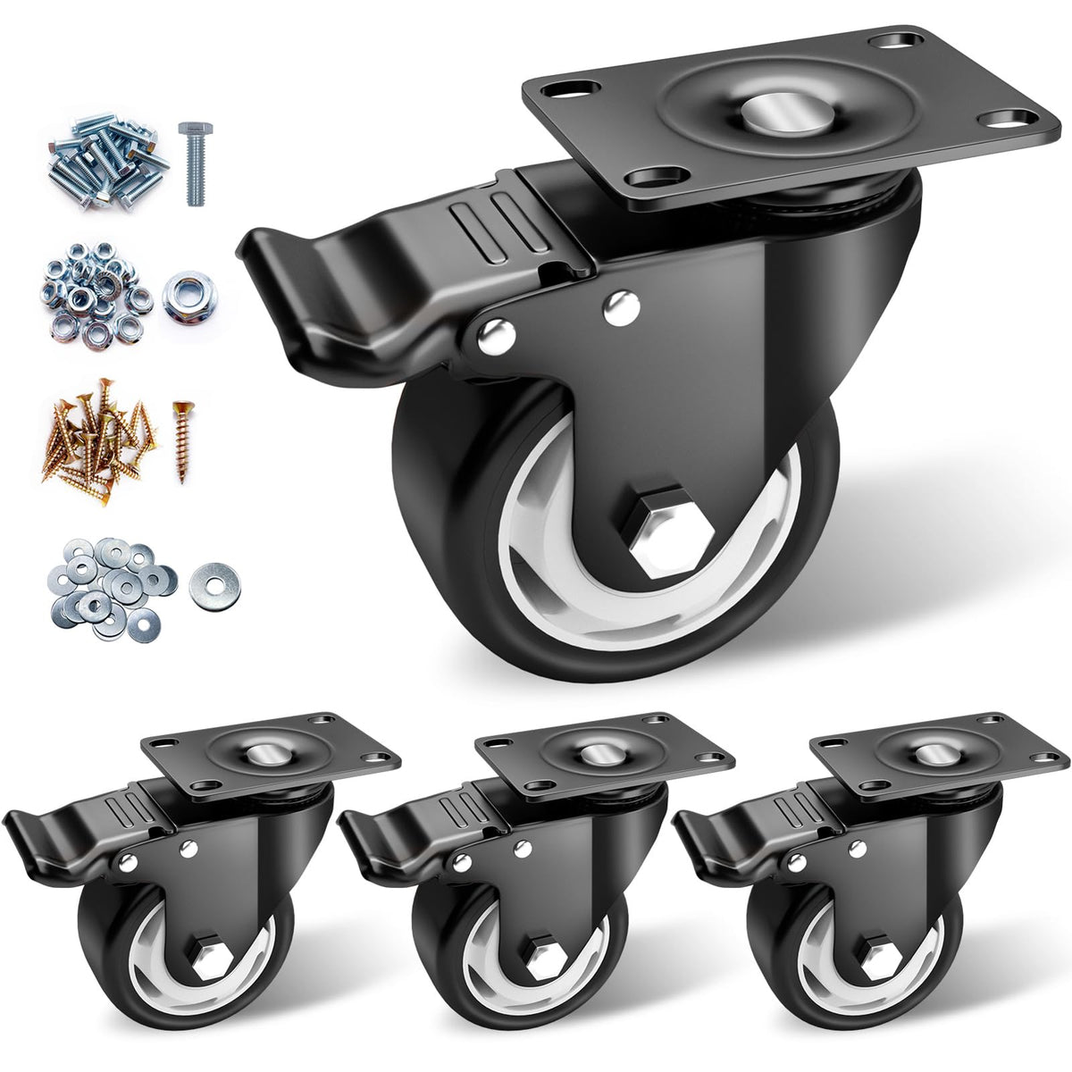 3 Inch Swivel Casters Set of 4 with Brake L624
