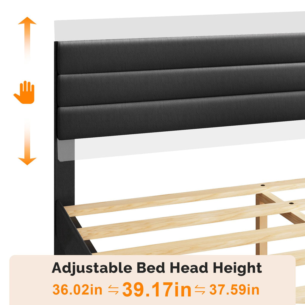 Full Faux Leather Upholstered Platform Bed Frame with Adjustable Headboard U464289