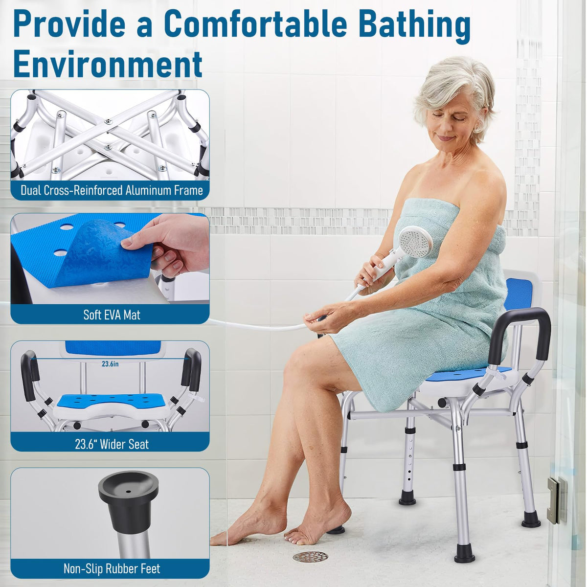 Shower Chair with Arms and Back, U-Shaped Seat K24475
