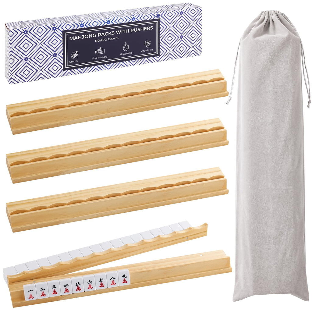 Wooden Mahjong Racks with Magnetic Pushers Set of 4 V43061