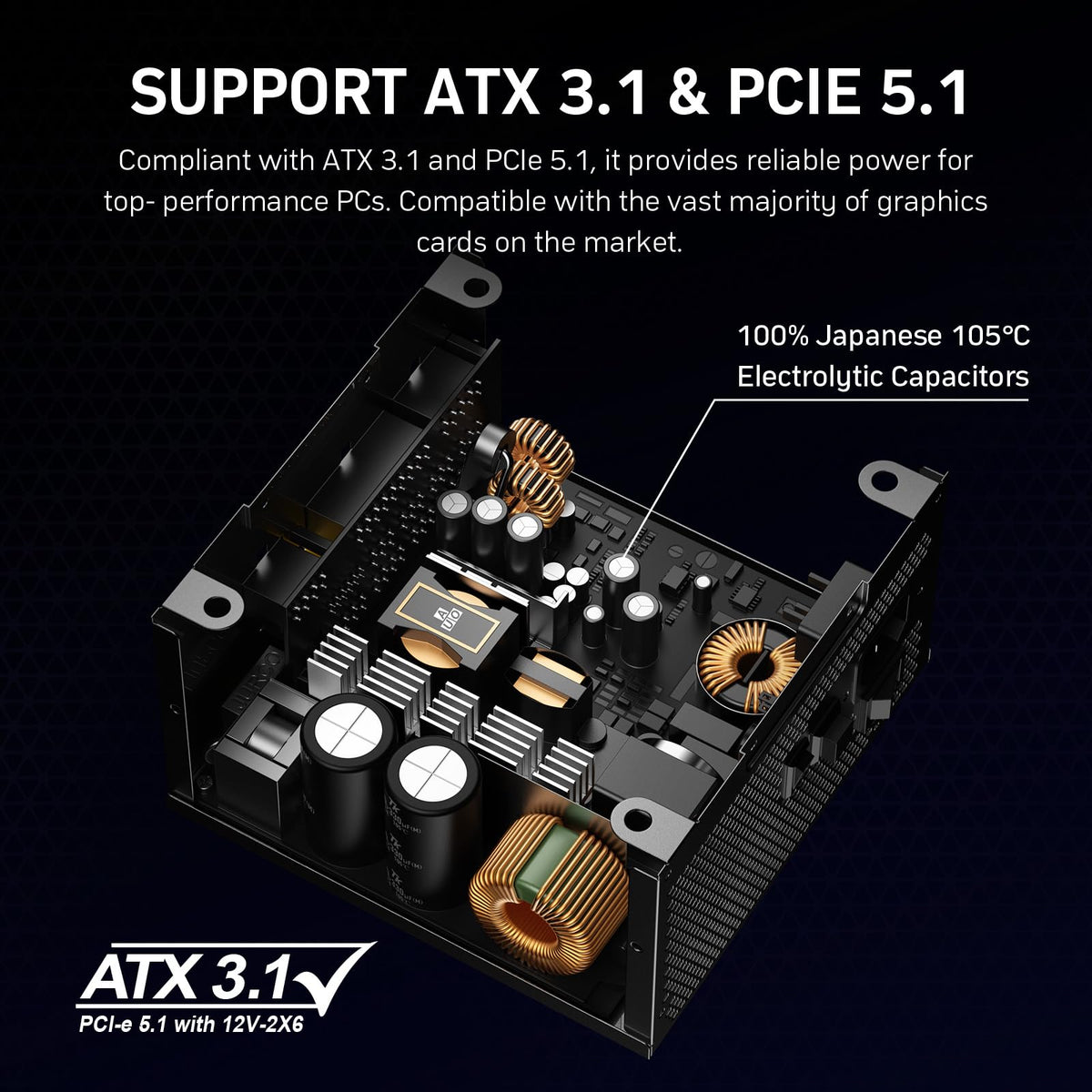 850W Fully Modular 80+ Gold ATX 3.1 Power Supply M5043