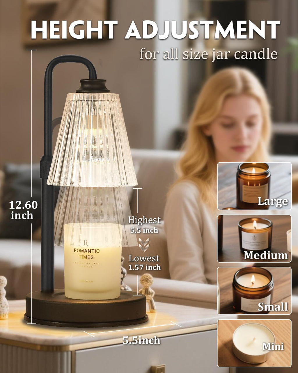 Black Dimmable Candle Warmer Lamp with Timer N3281